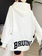 Letter Print Kangaroo Pocket Oversized Hoodie