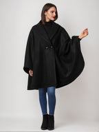 Wool Blend Cape Coat Dark Navy Lapel Oversized Poncho Winter Outerwear For Women 2026