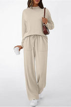 Chic Pocketed Drawstring Solid Casual Two Piece Set