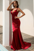 V Neck Back Tie Mermaid Formal Dress