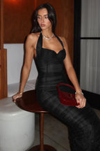 Mesh Pleated Halter Neck Bodycon  Party Dress