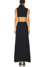 Avery High Neck Metal Decoration Cutout Waist Maxi Dress