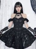 Halter Neck Mesh Butterfly Applique Off Shoulder Puff Sleeve Lolita Mini Dress