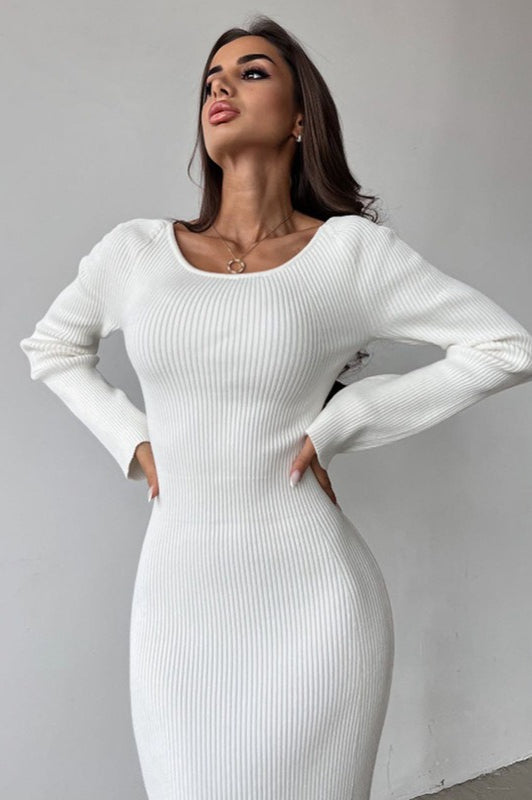 White Slim Convertible Backless Sweater Dress