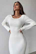 White Slim Convertible Backless Sweater Dress
