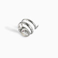 Rhinestone Snake Embossed Wrap Ring - Silver