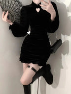 Black Velvet Bodycon Wrap Dress