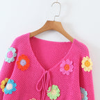 Pink Flower Crochet Top + Flare Sleeve Sweater