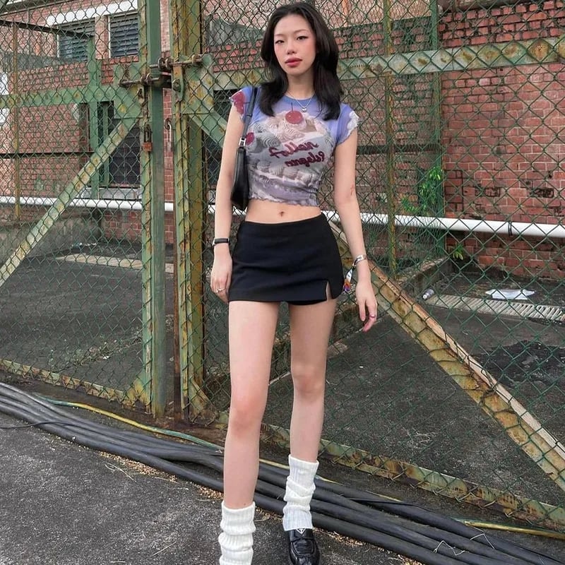 Angel Cake Print Ruffle Short Sleeve Shirt