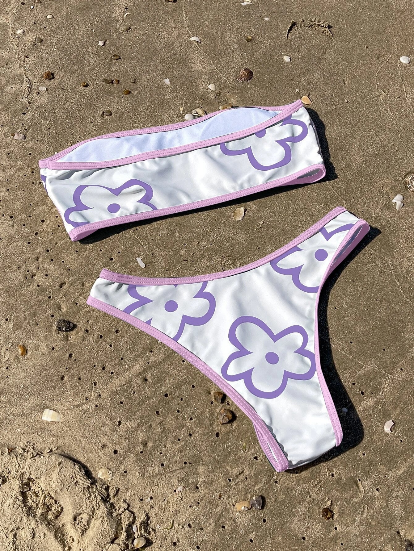 Green Contrast Floral Print Bikini Set