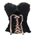Black with Pink Ribbon Lace Up Bandage Corset Top