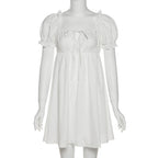 White Puff Sleeve Ruffle Trim Mini Dress