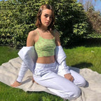 Cute Floral Spaghetti Strap Crop Top Short Sleeve Shirt T-shirt Tee Top Kawaii Korean Japanese Harajuku Chinese Retro Streetwear Aesthetic Fashion