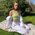 Cute Floral Spaghetti Strap Crop Top Short Sleeve Shirt T-shirt Tee Top Kawaii Korean Japanese Harajuku Chinese Retro Streetwear Aesthetic Fashion