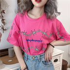 Cute Casual Vintage Punk Goth Print Crop Top Short Sleeve Shirt Tee T-shirt E-Girl Kawaii Korean Japanese Harajuku Chinese Retro Streetwear Aesthetic