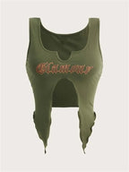 Green Graphic Print Cut Out Tank Top