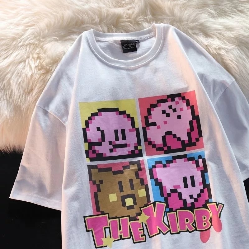 Japanese Anime Pixel Cartoon Print Oversized Short Sleeve T-shirt