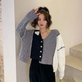 Grey Heart V Neck Patchwork Cardigan