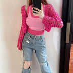 2PCS Pink Crochet Smock + Tank Top
