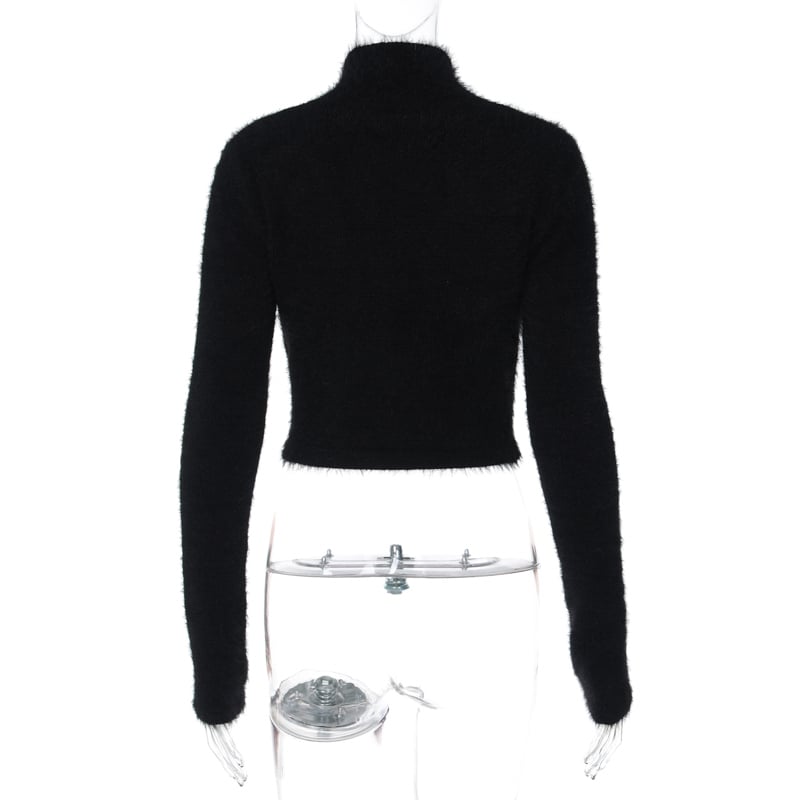 Black Fluffy Pumpkin Turtleneck Sweater