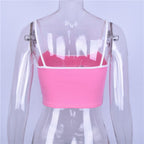 Sexy Pink Babygirl Letter Embroidery Spaghetti Strap Patchwork Crop Top Summer T-shirt E-Girl Kawaii Korean Japanese Harajuku Retro Streetwear Fashion