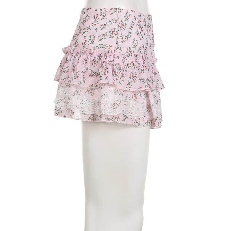 Floral Lace A-Line Chiffon Mini Skirt