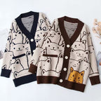 Cat Print V Neck Sweater