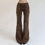 Brown Flare Boot Cut High Waist Trousers
