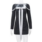 Preppy Bow Sqaure Neck Long Sleeve Dress