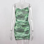 Green Mesh Spaghetti Strap Mini Dress