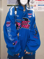Racing Color Block Bomber Zipper Varsity Jacket