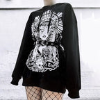 Cute Black Witch Anime Girl Cartoon Print Hoodie Sweater Sweatshirt Pullover Shirt Goth Punk E-Girl Kawaii Korean Japanese Harajuku Streetwear