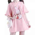 Pink Rabbit Ruffle Loose Short Sleeve T-shirt