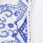 Blue Flower Embroidery Pleated Mini Skirt