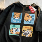 Orange Cat Print Short Sleeve T-shirt