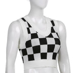 Cute Preppy Argyle Plaid Sweater Vest Sleeveless Knit Crop Top V Neck Shirt Aesthetic Casual Summer E-Girl Kawaii Korean Japanese Harajuku