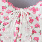 Pink Flower Print Ruffle Bustier Crop Top