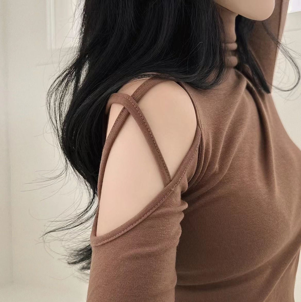Turtleneck Hollow Out Long Sleeve Crop Top