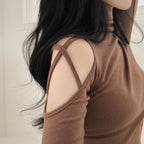 Turtleneck Hollow Out Long Sleeve Crop Top