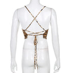 Sexy Leopard Backless Camisole Lace Up Spaghetti Strap Tank Crop Top Bandage Open Back Aesthetic E-Girl Kawaii Korean Japanese Harajuku Streetwear