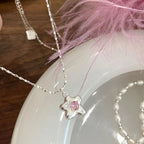 Pink Rhinestone Crystal Star Pendant Necklace