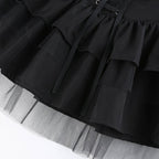Cute Black Goth Lace Up High Waisted Ruffle Skirt Punk Bandage A-line Lace Trim Tutu Casual E-Girl Kawaii Korean Japanese Harajuku Streetwear