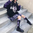 Anime Girl Cartoon Casual Stripe Loose Oversized Hoodie Sweater Sweatshirt Long Sleeve Pullover E-Girl Kawaii Korean Japanese Harajuku Streetwear