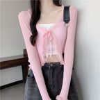 Sheer Lace Long Sleeve Cropped Cardigan