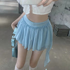Blue Ruffle High Waist Tulle Mini Skirt