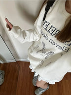 White Ballet Dancer Print Crewneck Sweater
