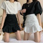 Ruffle Hem Ruched A-Line Skirt