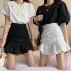 Ruffle Hem Ruched A-Line Skirt