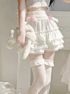 White Ruffle A-Line Bow Mini Skirt