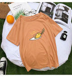 Funny Lazy Egg Cartoon Anime Print Casual Loose Short Sleeve Tee Shirt T-shirt Top E-Girl Kawaii Korean Japanese Harajuku Streetwear